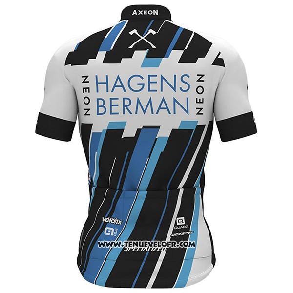 2017 Maillot Ciclismo Axeon Hagens Berman Blanc et Noir Manches Courtes et Cuissard
